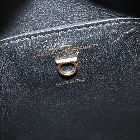 Salvatore Ferragamo Gancini Chain Shoulder Bag Leather Black Gold Auth 131182