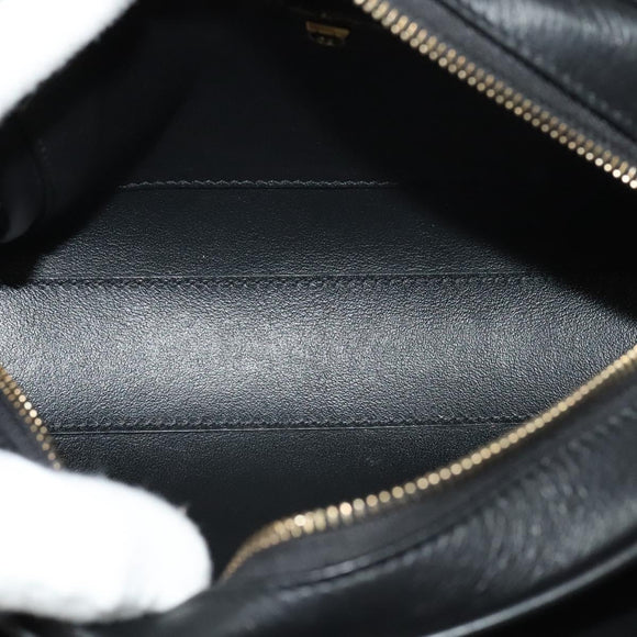 Salvatore Ferragamo Gancini Chain Shoulder Bag Leather Black Gold Auth 131182