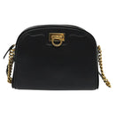 Salvatore Ferragamo Gancini Chain Shoulder Bag Leather Black Gold Auth 131182-13