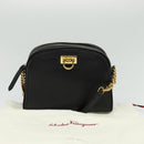 Salvatore Ferragamo Gancini Chain Shoulder Bag Leather Black Gold Auth 131182-12