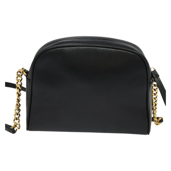 Salvatore Ferragamo Gancini Chain Shoulder Bag Leather Black Gold Auth 131182