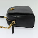 Salvatore Ferragamo Gancini Chain Shoulder Bag Leather Black Gold Auth 131182-3