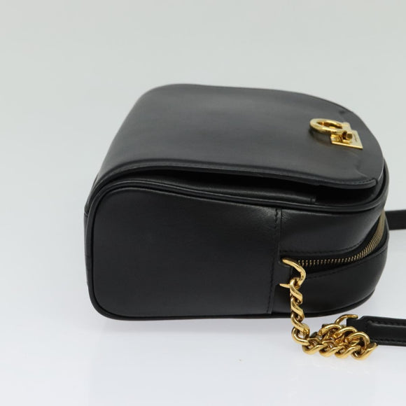 Salvatore Ferragamo Gancini Chain Shoulder Bag Leather Black Gold Auth 131182