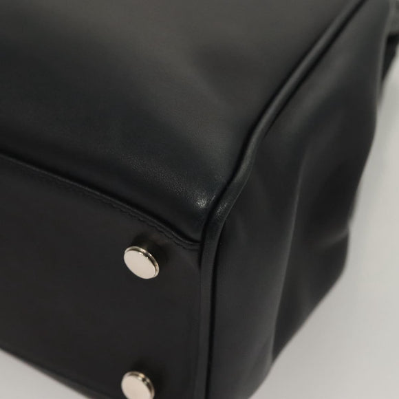 Salvatore Ferragamo Gancini Hand Bag Leather 2way Black Silver Auth 131183