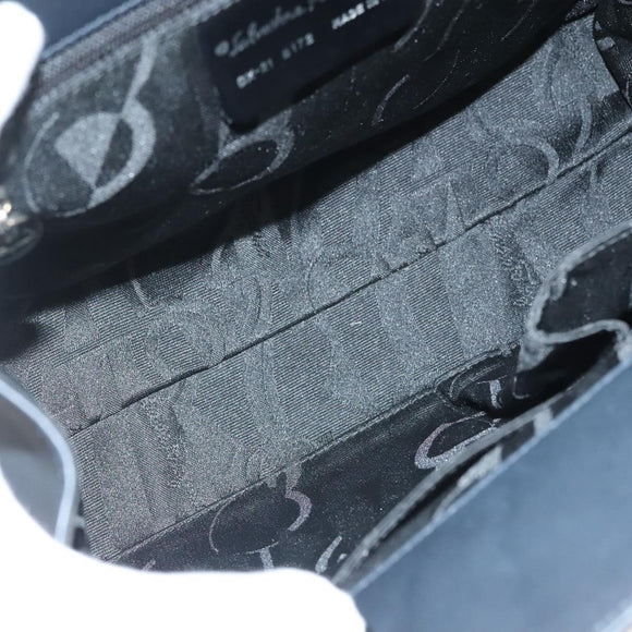 Salvatore Ferragamo Gancini Hand Bag Leather 2way Black Silver Auth 131183