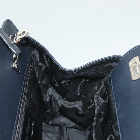 Salvatore Ferragamo Gancini Hand Bag Leather 2way Black Silver Auth 131183