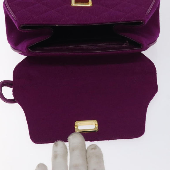 CHANEL Matelasse Hand Bag cotton Purple Gold CC Auth 131194