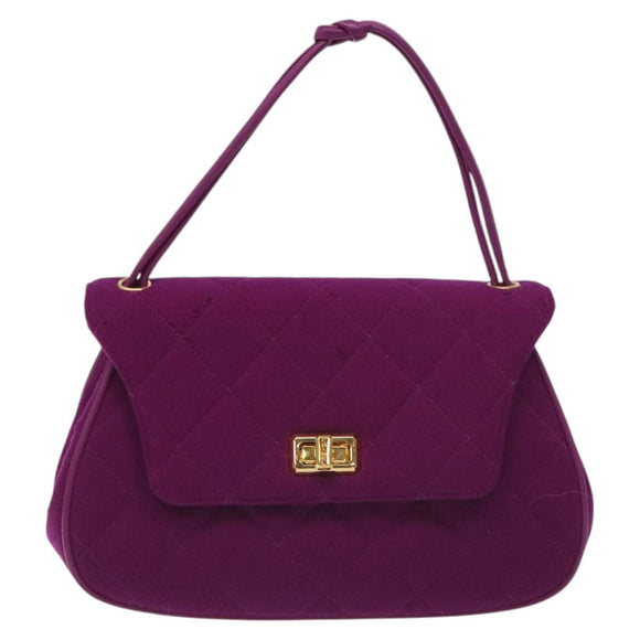 CHANEL Matelasse Hand Bag cotton Purple Gold CC Auth 131194