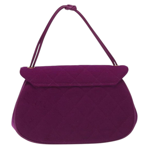 CHANEL Matelasse Hand Bag cotton Purple Gold CC Auth 131194