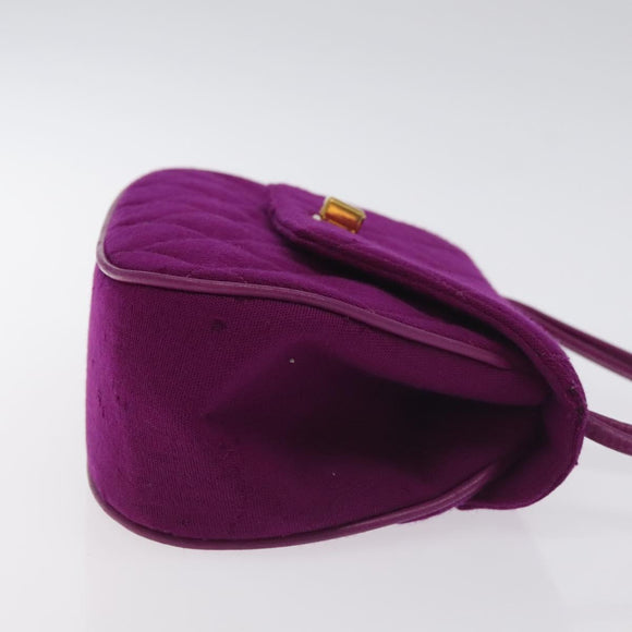 CHANEL Matelasse Hand Bag cotton Purple Gold CC Auth 131194