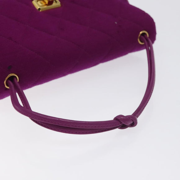 CHANEL Matelasse Hand Bag cotton Purple Gold CC Auth 131194