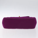 CHANEL Matelasse Hand Bag cotton Purple Gold CC Auth 131194-5