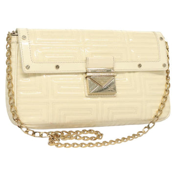Gianni Versace Chain Shoulder Bag Enamel Cream Gold Auth 131196