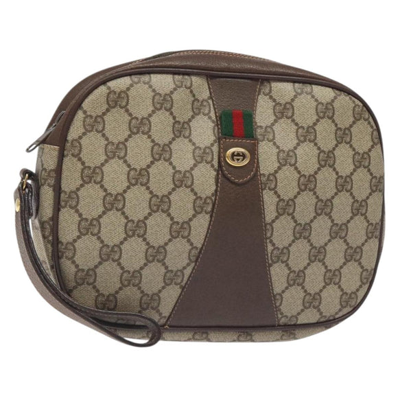 GUCCI GG Supreme Web Sherry Line Bag PVC Beige Green Red 156 01 034 Auth 131336