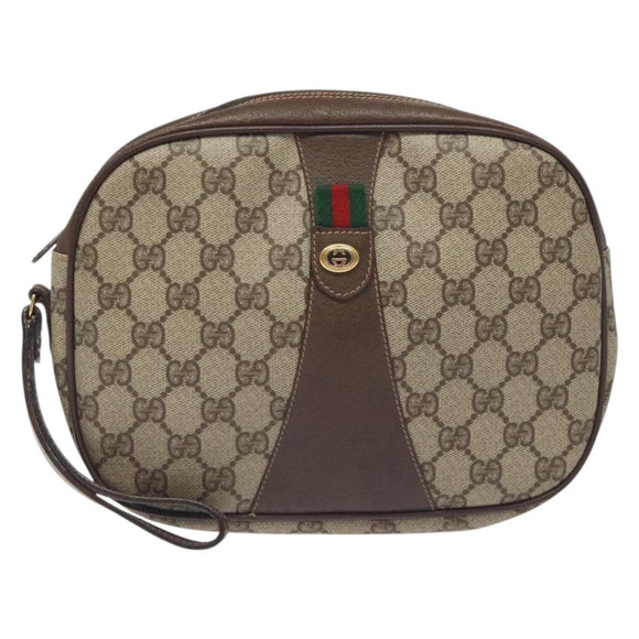 GUCCI GG Supreme Web Sherry Line Bag PVC Beige Green Red 156 01 034 Auth 131336