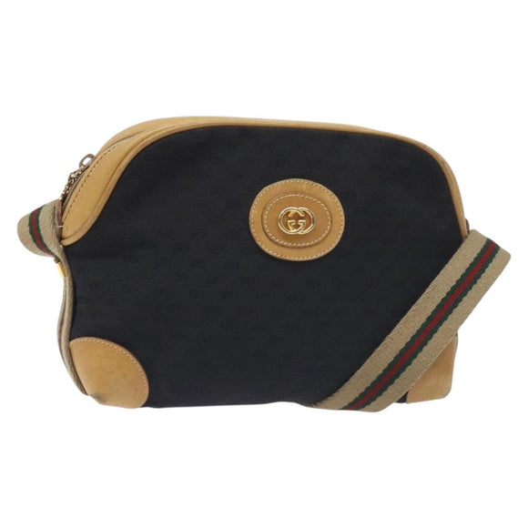 GUCCI Micro GG Canvas Web Sherry Line Shoulder Bag Black Gold Auth 131340