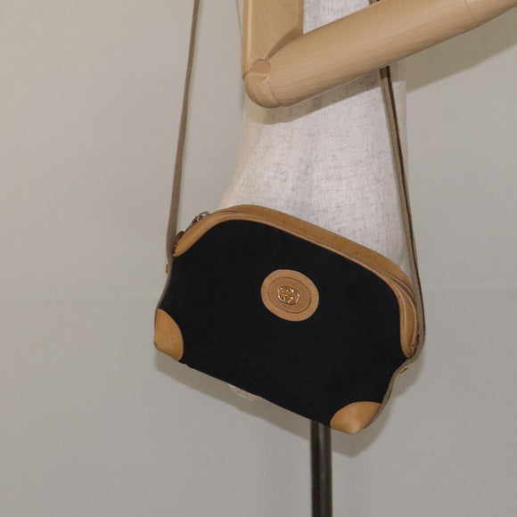 GUCCI Micro GG Canvas Web Sherry Line Shoulder Bag Black Gold Auth 131340