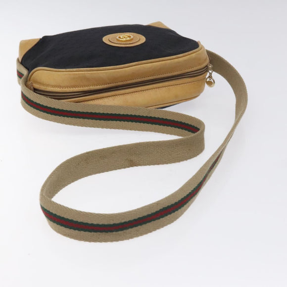 GUCCI Micro GG Canvas Web Sherry Line Shoulder Bag Black Gold Auth 131340