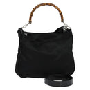 GUCCI Bamboo Hand Bag Nylon 2way Black Silver 001 2404 15770 Auth 131343-1