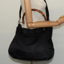 GUCCI Bamboo Hand Bag Nylon 2way Black Silver 001 2404 15770 Auth 131343-22
