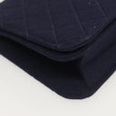 CHANEL Matelasse Chain Shoulder Bag cotton Navy Gold CC Auth 131348-15