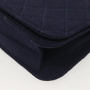 CHANEL Matelasse Chain Shoulder Bag cotton Navy Gold CC Auth 131348-16