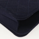 CHANEL Matelasse Chain Shoulder Bag cotton Navy Gold CC Auth 131348-18