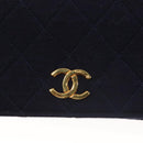 CHANEL Matelasse Chain Shoulder Bag cotton Navy Gold CC Auth 131348-19