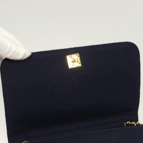 CHANEL Matelasse Chain Shoulder Bag cotton Navy Gold CC Auth 131348