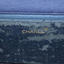 CHANEL Matelasse Chain Shoulder Bag cotton Navy Gold CC Auth 131348-22