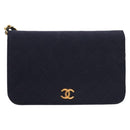 CHANEL Matelasse Chain Shoulder Bag cotton Navy Gold CC Auth 131348-13