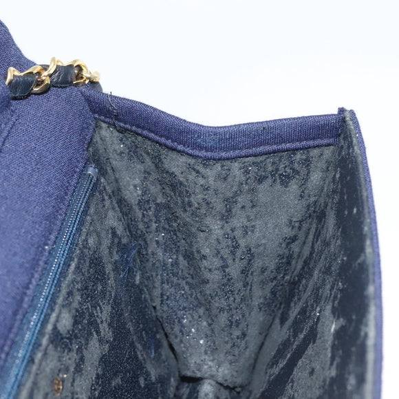 CHANEL Matelasse Chain Shoulder Bag cotton Navy Gold CC Auth 131348