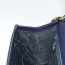CHANEL Matelasse Chain Shoulder Bag cotton Navy Gold CC Auth 131348-24