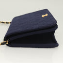 CHANEL Matelasse Chain Shoulder Bag cotton Navy Gold CC Auth 131348-4