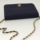 CHANEL Matelasse Chain Shoulder Bag cotton Navy Gold CC Auth 131348-6