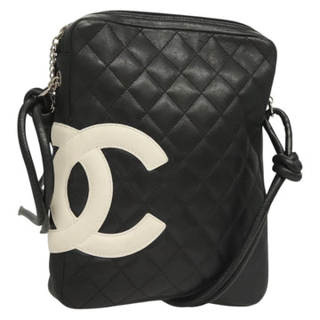 CHANEL Matelasse Cambon Line Shoulder Bag Leather Black Silver CC Auth 131350