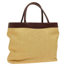 CHANEL Tote Bag Raffia Leather Beige Brown gold CC Auth 131352-1