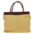 CHANEL Tote Bag Raffia Leather Beige Brown gold CC Auth 131352-13