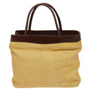 CHANEL Tote Bag Raffia Leather Beige Brown gold CC Auth 131352-2