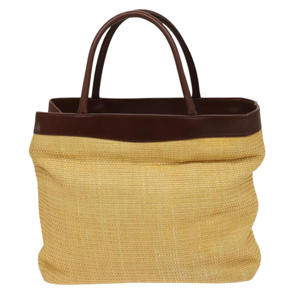 CHANEL Tote Bag Raffia Leather Beige Brown gold CC Auth 131352