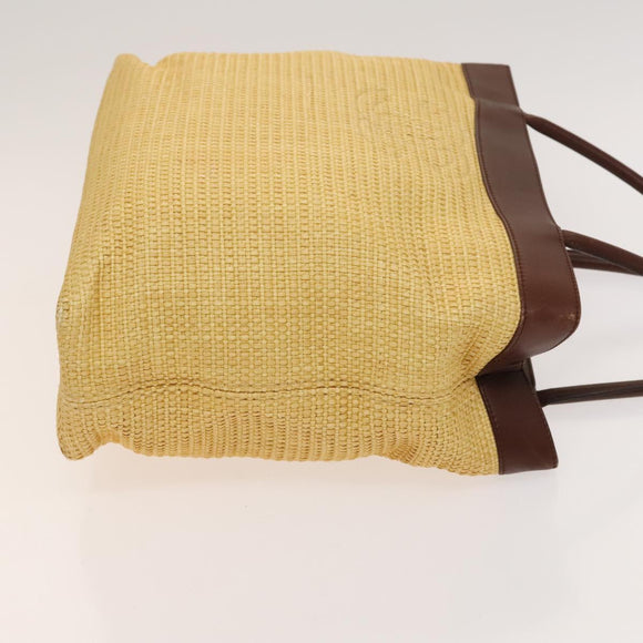 CHANEL Tote Bag Raffia Leather Beige Brown gold CC Auth 131352