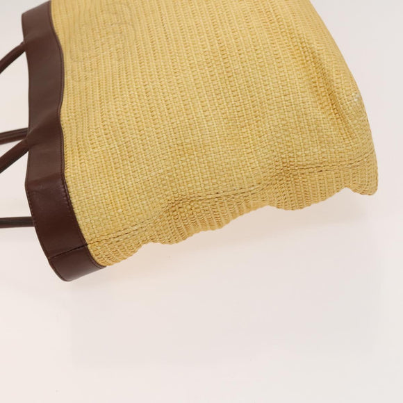 CHANEL Tote Bag Raffia Leather Beige Brown gold CC Auth 131352