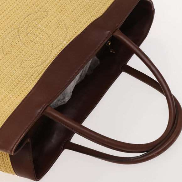 CHANEL Tote Bag Raffia Leather Beige Brown gold CC Auth 131352