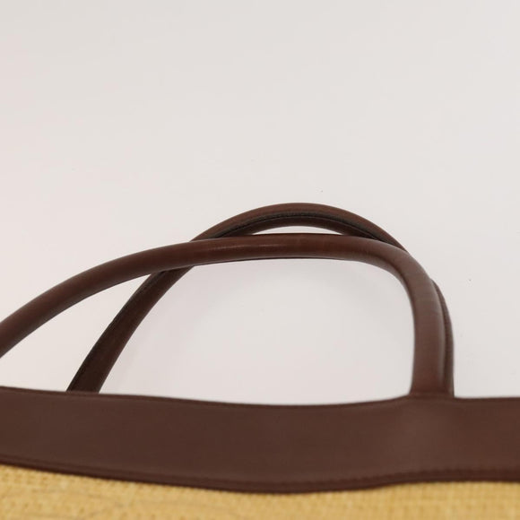 CHANEL Tote Bag Raffia Leather Beige Brown gold CC Auth 131352