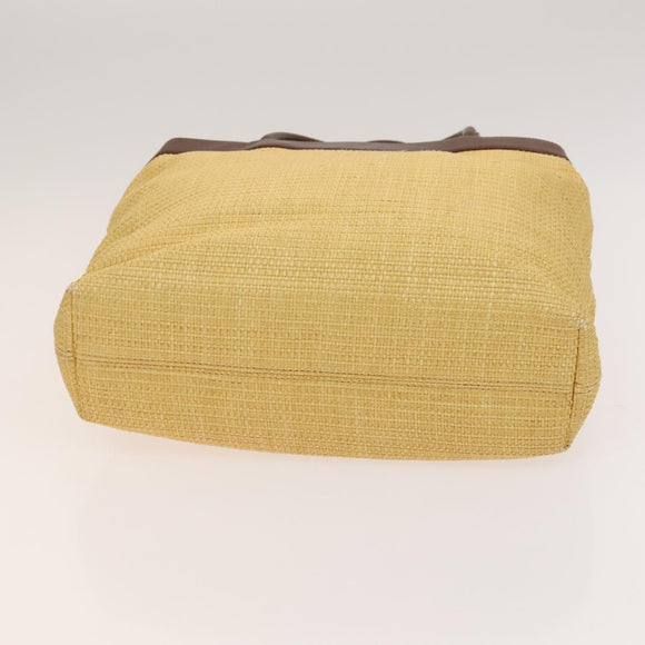 CHANEL Tote Bag Raffia Leather Beige Brown gold CC Auth 131352