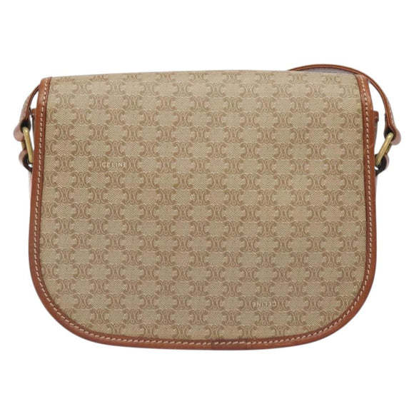 CELINE Macadam Canvas Shoulder Bag PVC Beige Gold Auth 131353