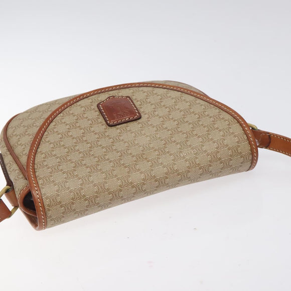 CELINE Macadam Canvas Shoulder Bag PVC Beige Gold Auth 131353