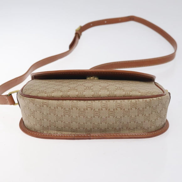 CELINE Macadam Canvas Shoulder Bag PVC Beige Gold Auth 131353