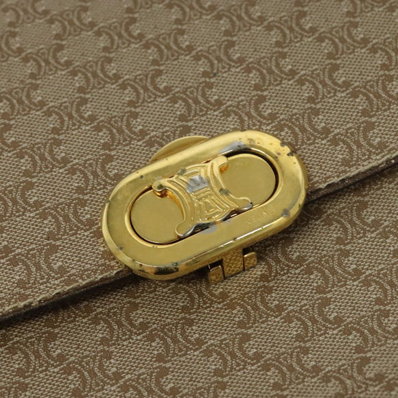 CELINE Macadam Canvas Shoulder Bag PVC Beige Gold Auth 131354