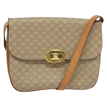 CELINE Macadam Canvas Shoulder Bag PVC Beige Gold Auth 131354